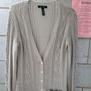 Ralph Lauren metallic Irish cable knit cardigan, L